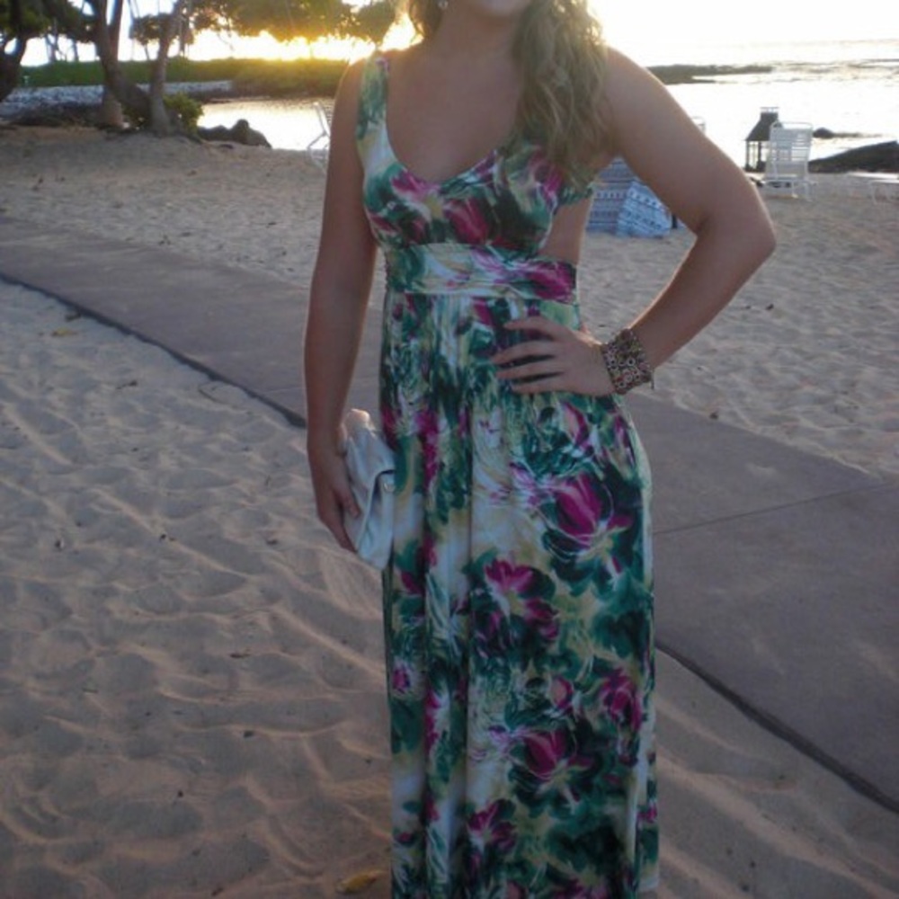 Arden B Green and Pink Floral Maxi Dress